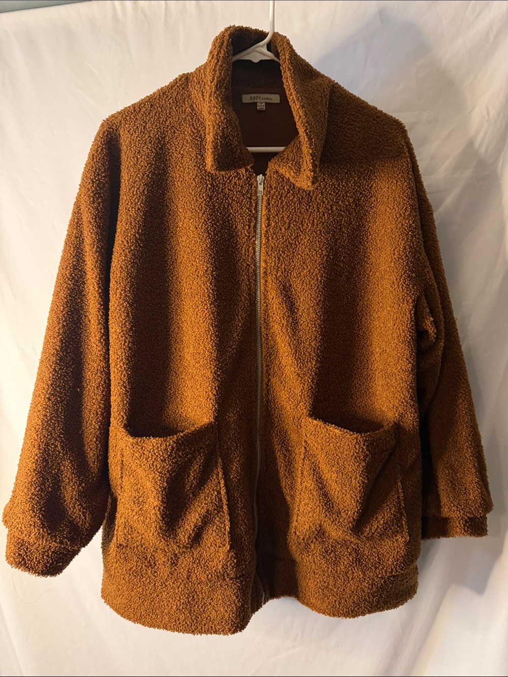 Cozy Casual Sherpa Zip Jacket Women Size S Rust Brown Good Relaxed Fit